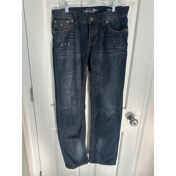 Seven7 Jeans Straight Leg Dark Wash Distressed Denim Pants Mens 32x34 - Picture 1 of 14